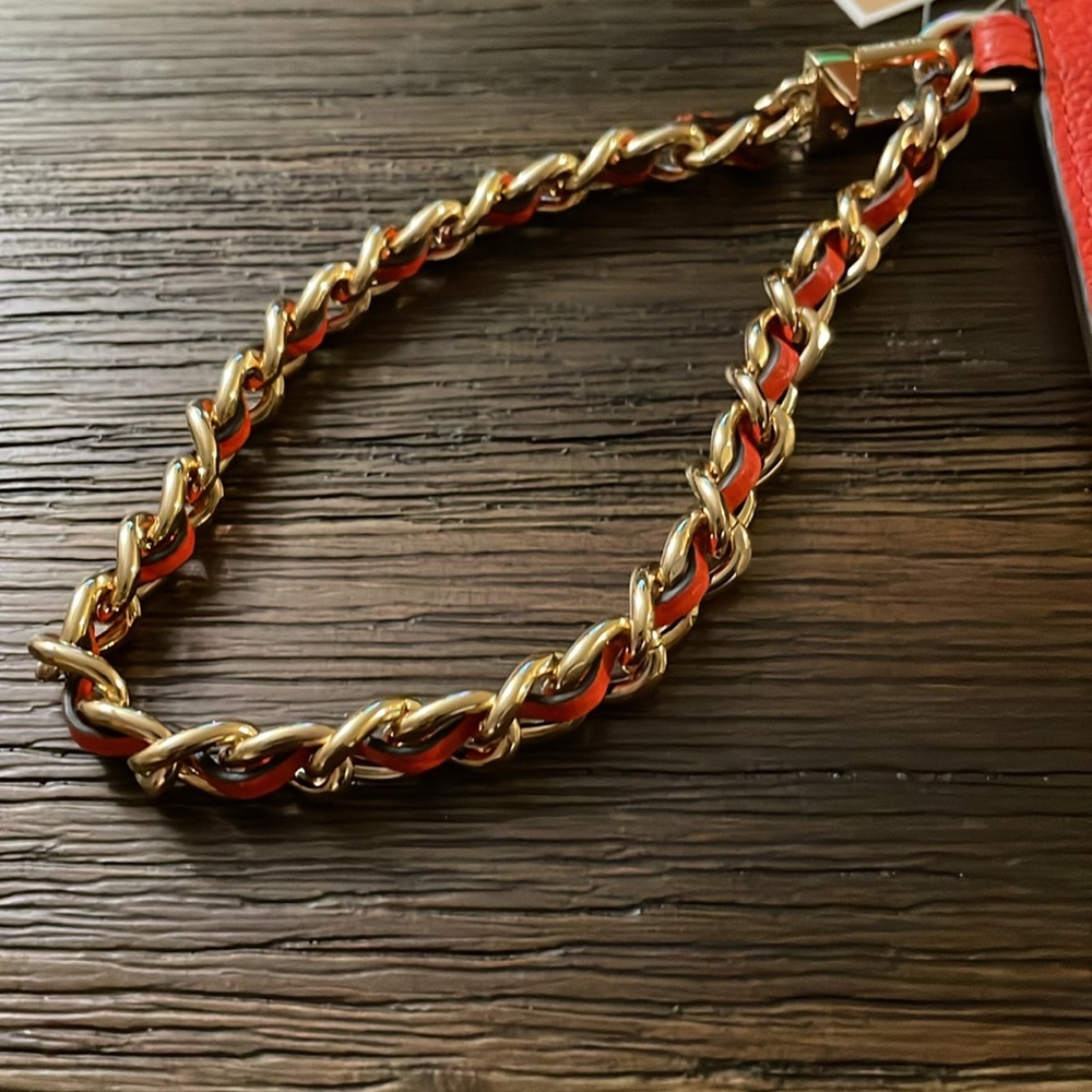 Michael Kors Small Pebbled Leather Chain Card Case Optic Orange NWT - Picture 3 of 10